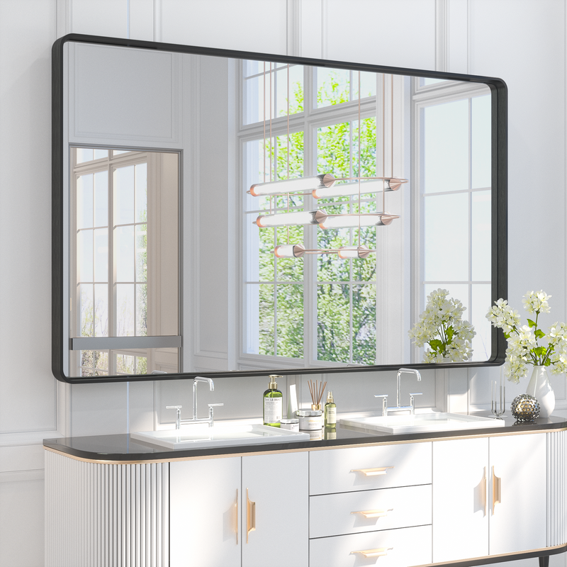  TETOTE 40x30 Inch Black Frame Mirror, Bathroom Vanity Mirror  for Wall, Modern Rectangle Round Corner Matte Framed Mirror  (Horizontal/Vertical) : Home & Kitchen